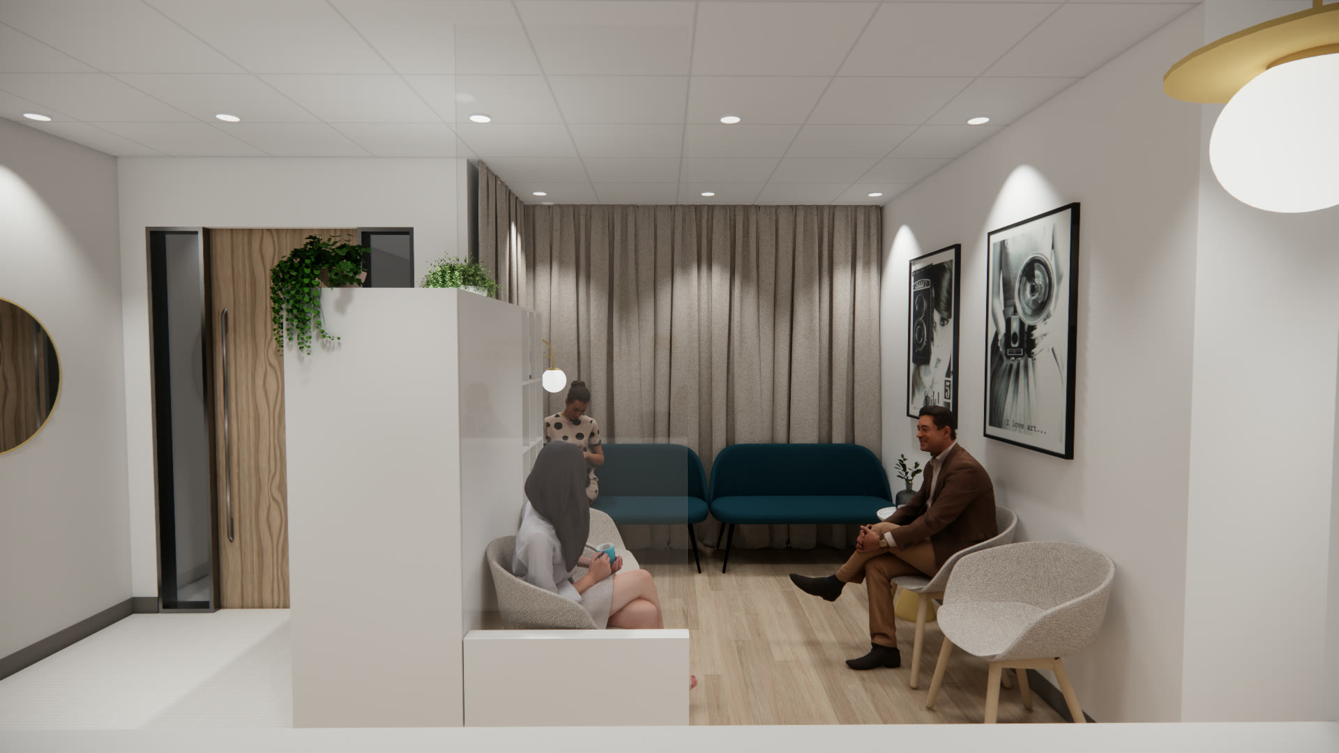 Rendu 3D de la salle d'attente de la clinique dentaire à Lebourgneuf